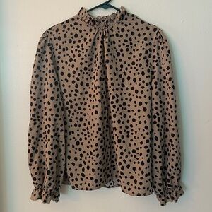 NWOT Animal Print Brown Long Sleeve High Neck Flared Cuffs Blouse size XXL